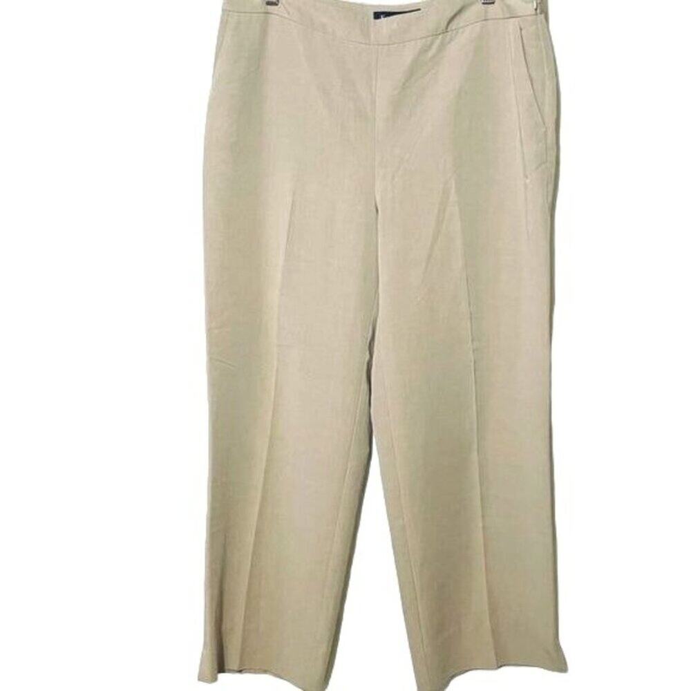 Evan Picone Womens Linen Blend Pants Neutral Versatile Flat Front Beige Size 10